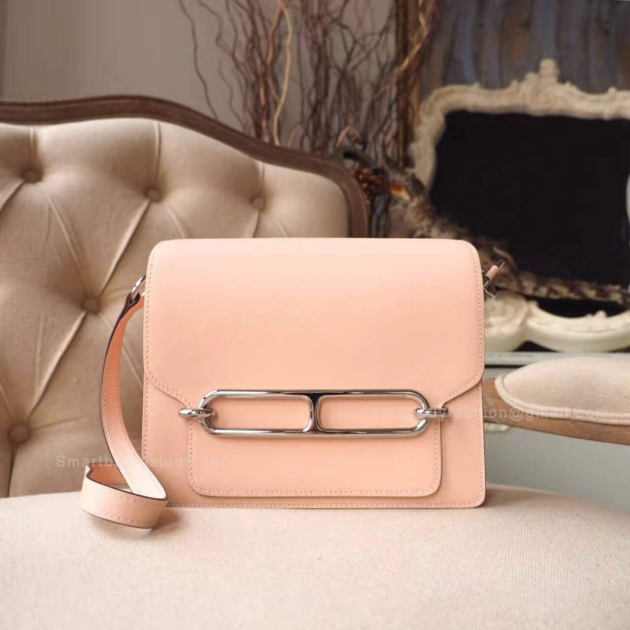 Hermes Roulis 23 Bag White Stitching in p1 Rose Eglantine Evercolor PHW